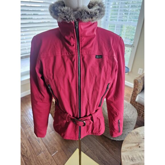 Skea Paris Vail Belted Ski Snow Jacket Women's Size 6 Made in USA Red Faux Fur - Picture 3 of 14